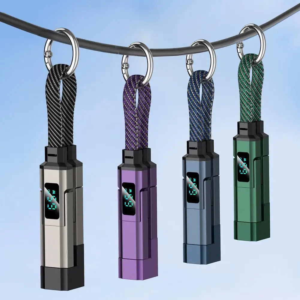 4 in 1 Short Type C Cable 65W Fast Charging Cord With LED Display Keychain Lanyard Cable For iPhone 17 Samsung A17