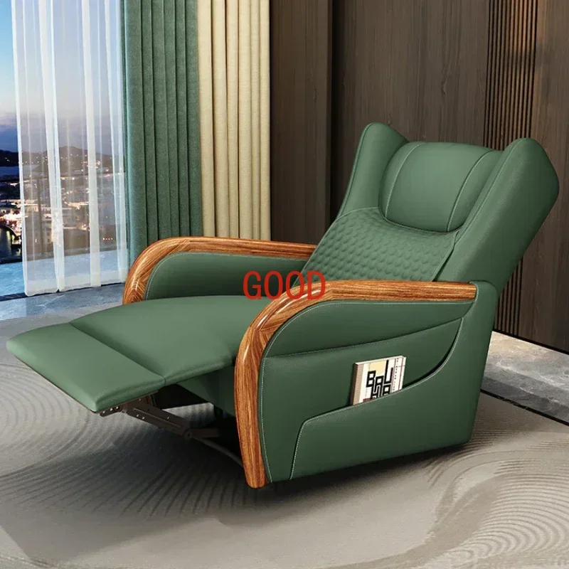 Electric Massage Chair Modern Solid Wood Multifunctional Adjustable First Layer Cowhide Massage Chair