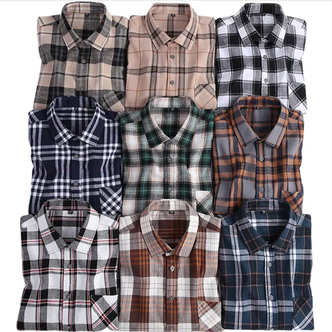 Plaid 11XL Fits 160KG 100 Cotton Men's Flannel Shirt Long Sleeve Soft Cozy Classic Plaid Men's Flannel Shirts Long Sleeve Big and Tall