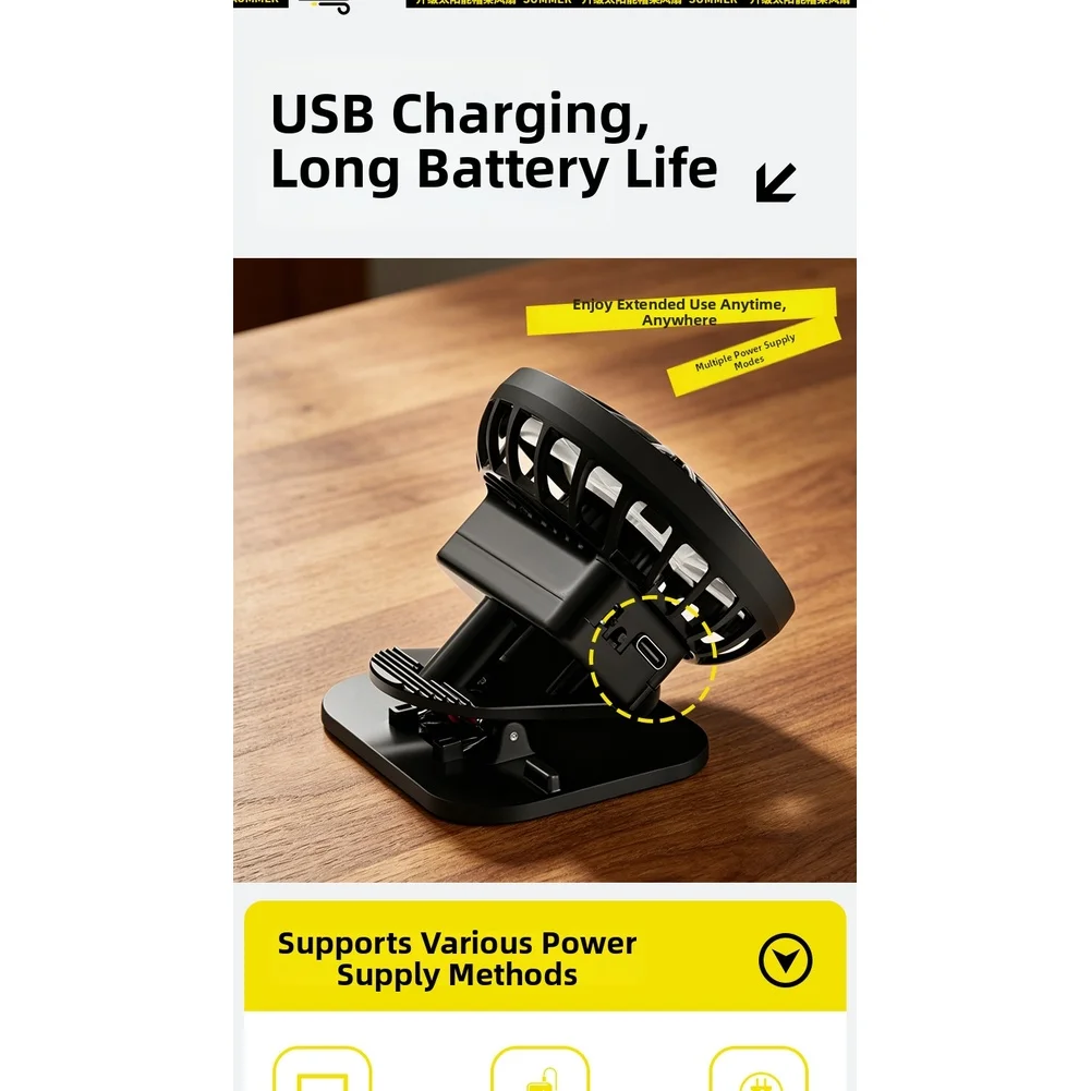 Solar Charging Clip Fan for Hats with USB Recharge Capability 3 Speed Quiet Cooling for Fishing Camping Hiking