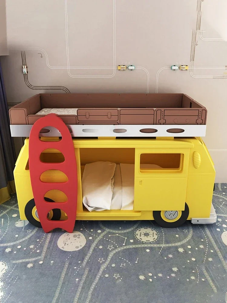 Theme Customized Villa Furniture Creative Height-Adjustable Bed Bus Car Boys and Girls Solid Wood Bed