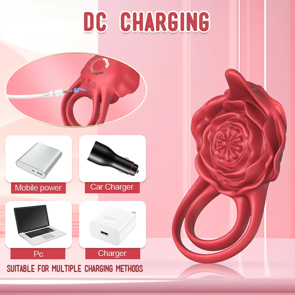 Rose-Penis Ring Vibrator Female G-spot Clitoral Stimulation Male Ejaculation Delay Silicone CockRing Adult Sex Toy for Couples view 6