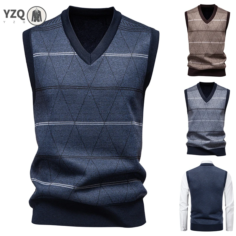 

Men's V-Neck Knitted Sweater, Diamond Grid, Twisted Flower, Casual Fashion, Versatile Knit Top, Autumn, Winter