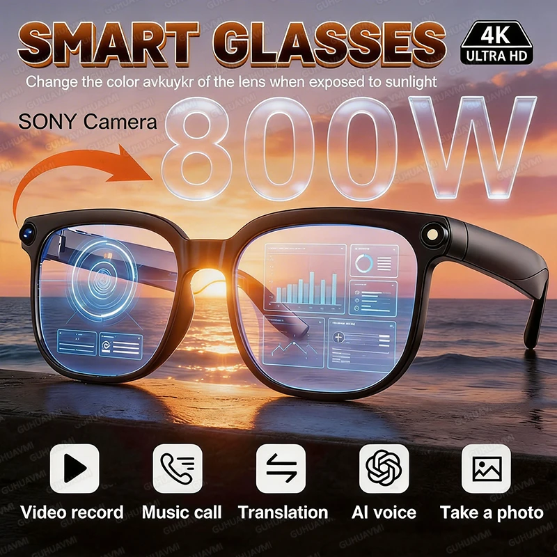 

2026 Upgrade New Smart glasees With 800W Camera HD Video Recording AI Photo Recognition Call Voice Translation Sunglasses Man