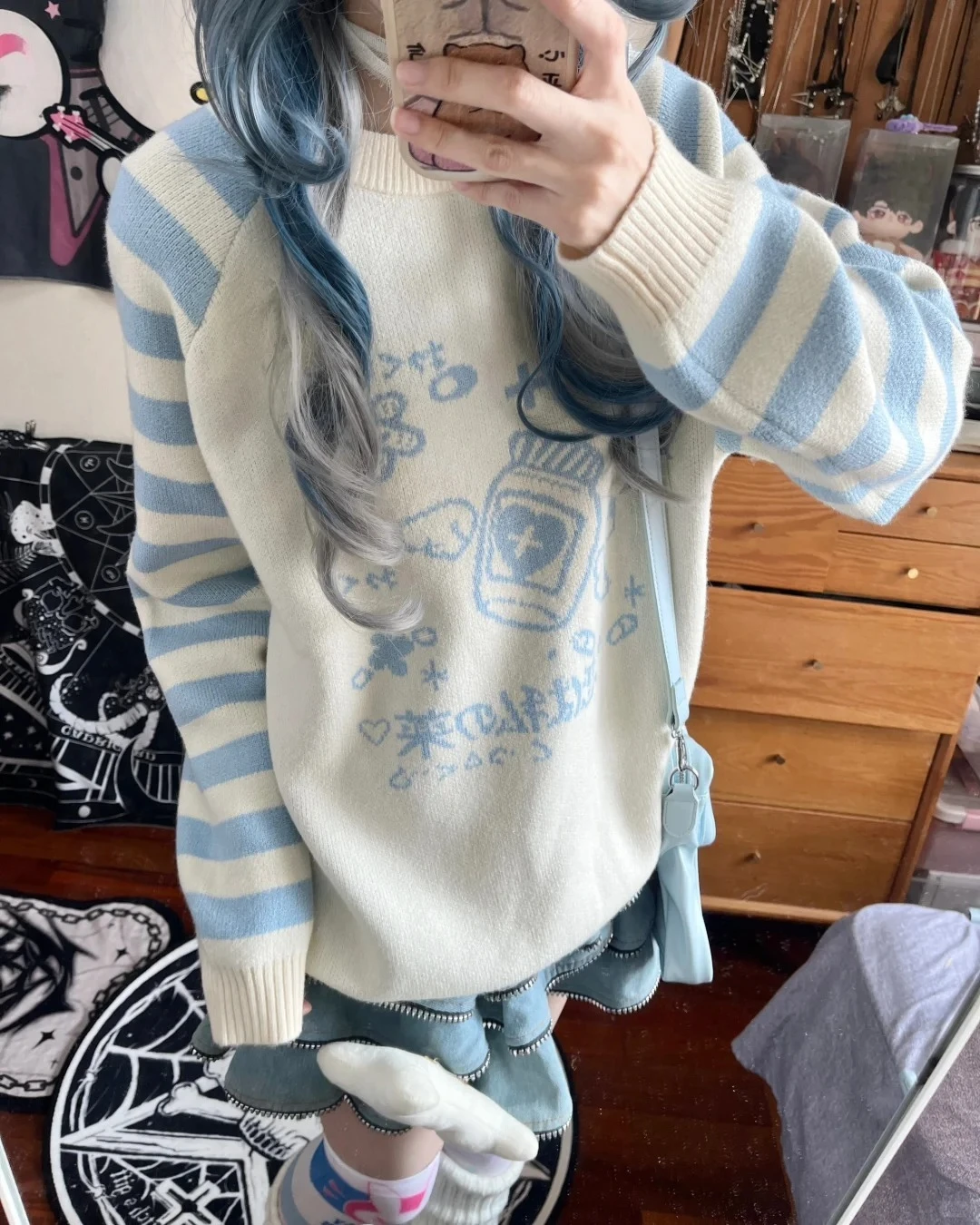 Subculture Harajuku Sweaters Kawaii Women Striped Sweater Pattern Print Long Sleeve Y2k Casual Style Pullover Spring Autumn Tops