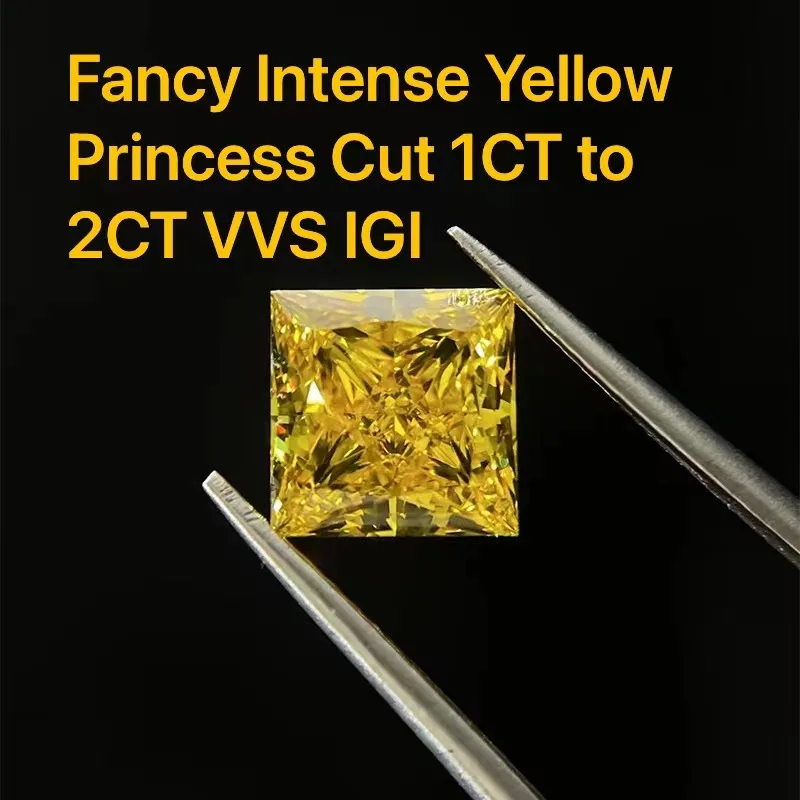 

AEAW Jewelry Synthetic Diamond Fancy Intense Yellow Princess Cut 1ct-2ct Lab Grown Coloured Diamonds Wholesale IGI certificates