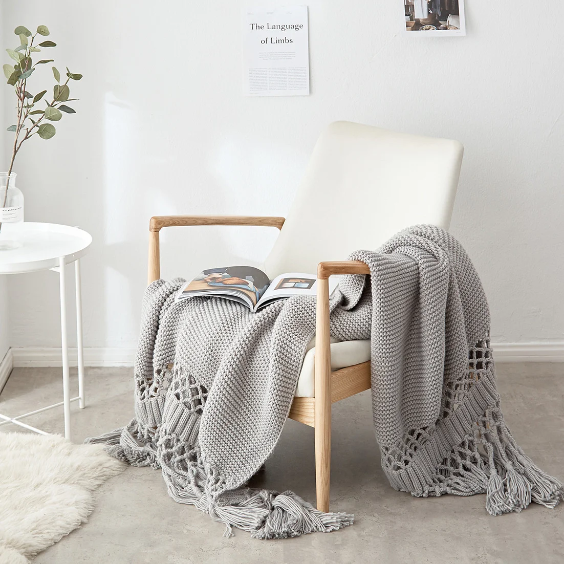 Handmade Hollow Tassel 120*180cm Hand Knitted Thread Bed End  Sofa Cover Photo Props