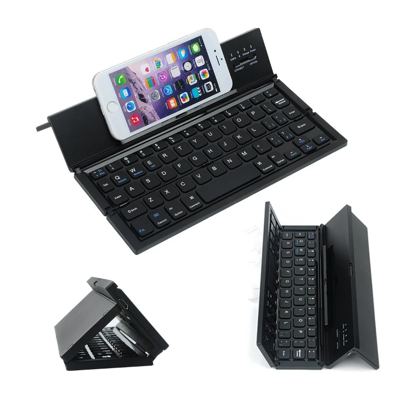 

Three-fold Bluetooth Tablet Keyboard Portable Metal Mini Suitable for Mobile Phones Laptop 58keys Office Keyboard Accessories