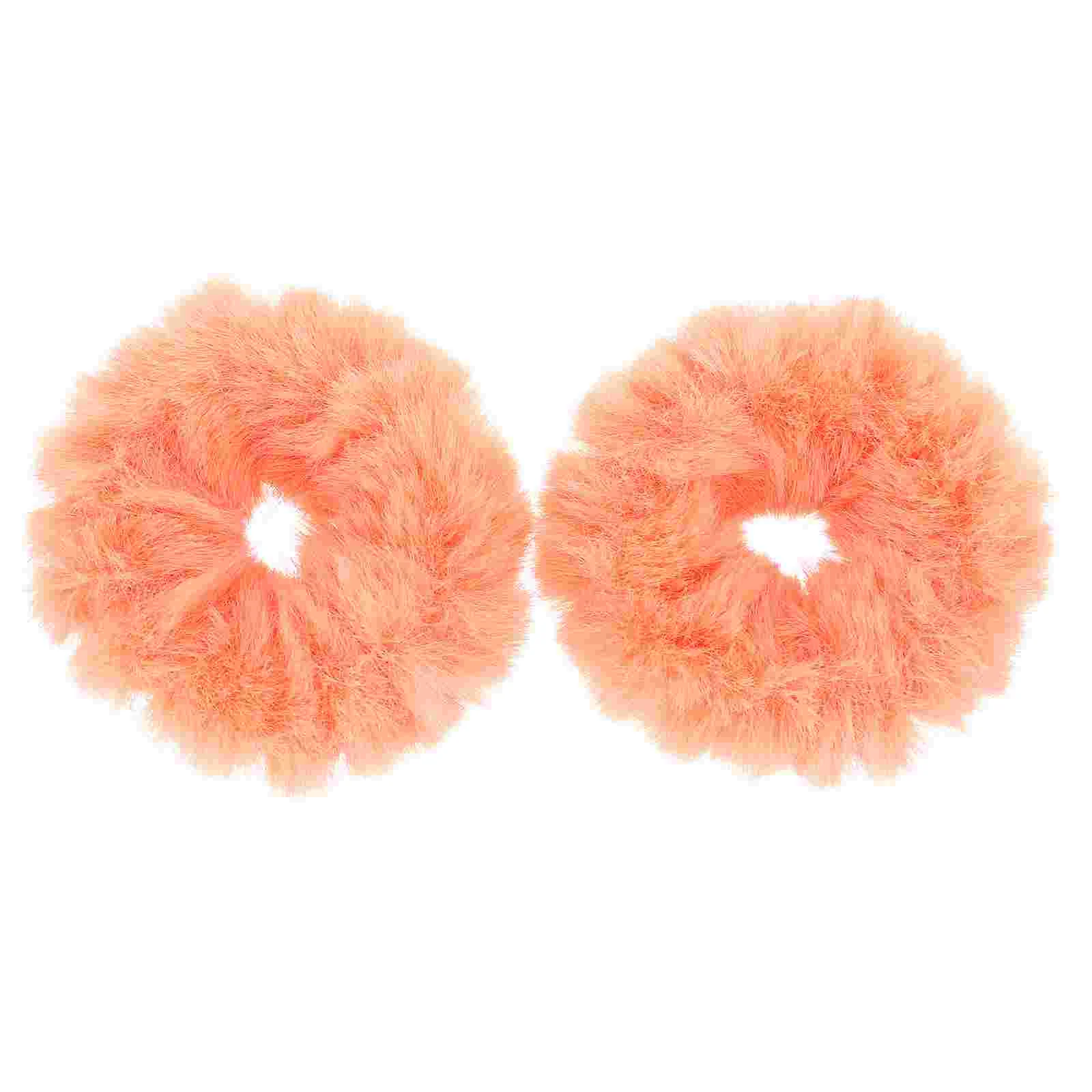 

2 Pcs Plush Headband Fur Faux Hair Rope Tail Scrunchy Fluff Bands Girl Elastics Rings