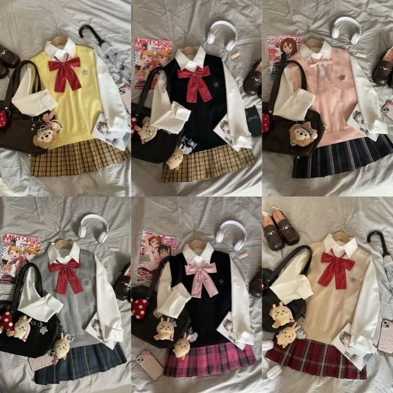 Autumn JK Style School Uniform Design Woman Outfits Preppy Blazer Plaid Skirt Vintage Korean Style Female Y2k 3 Piece Sets 2025