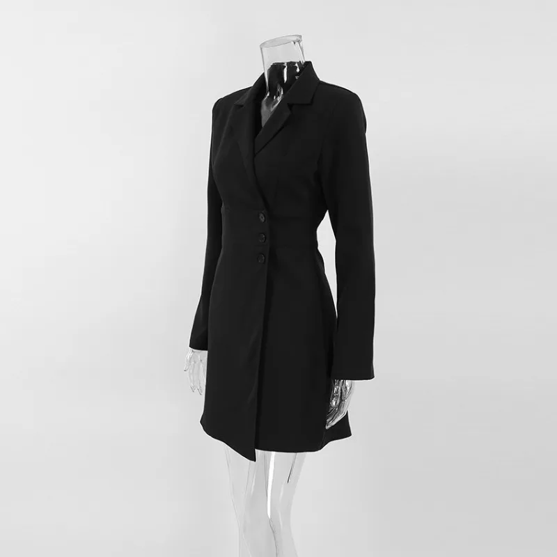 Elegante vestido blazer preto feminino, vestido de cintura alta, manga comprida, temperamento, pendulares, moda