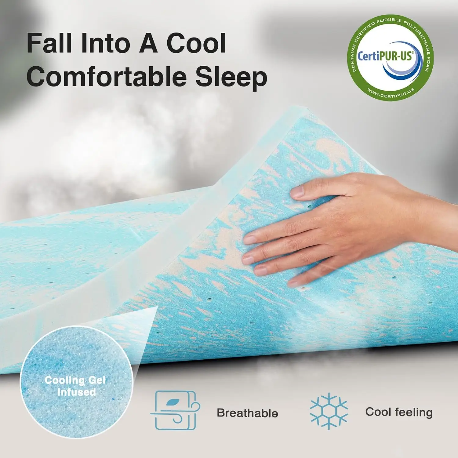 King Size 2 Inch Mattress Topper, Cooling Gel-Infused Memory Foam Bed Topper