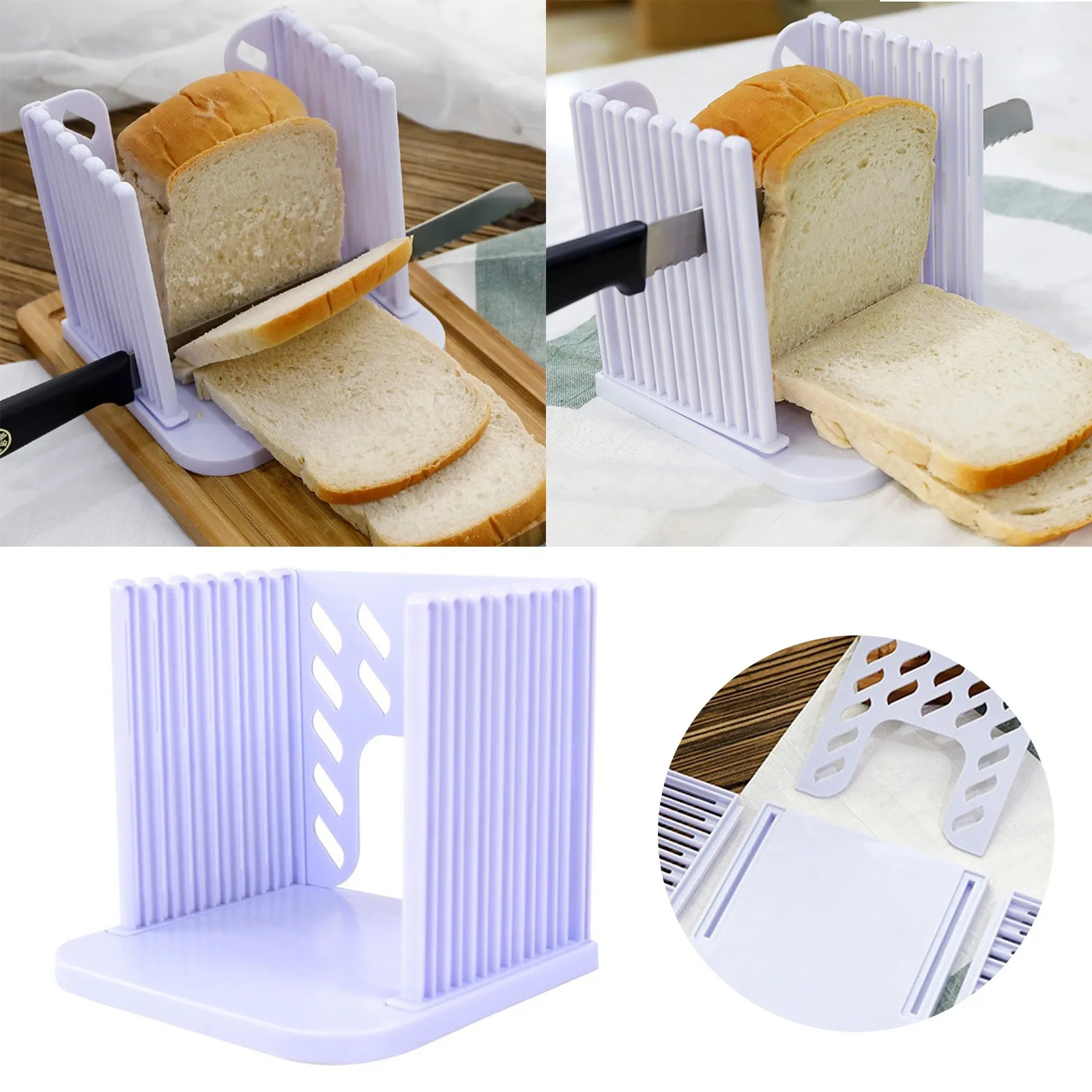 

Bread Slicer For Homemade Bread Foldable And Compact Cutting With Crumb Tray Suitability For Homemade Silicone Baking Mat Set