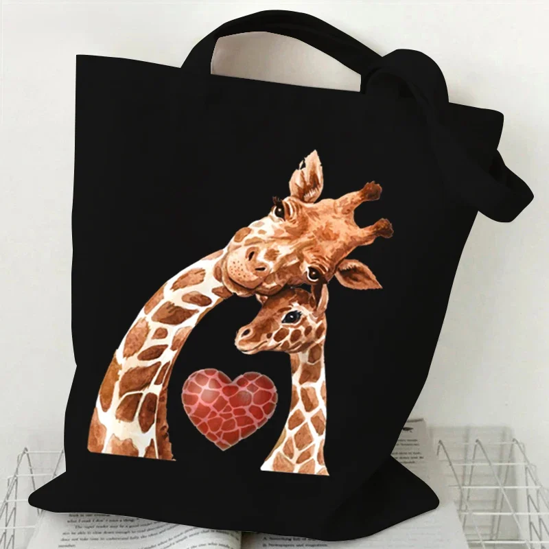 Shopping Bag Giraffe Fashion Cartoon Canvas Portable Tote Bag Women Men Street Aesthetics Style Giraffe Reusable Student Handbag