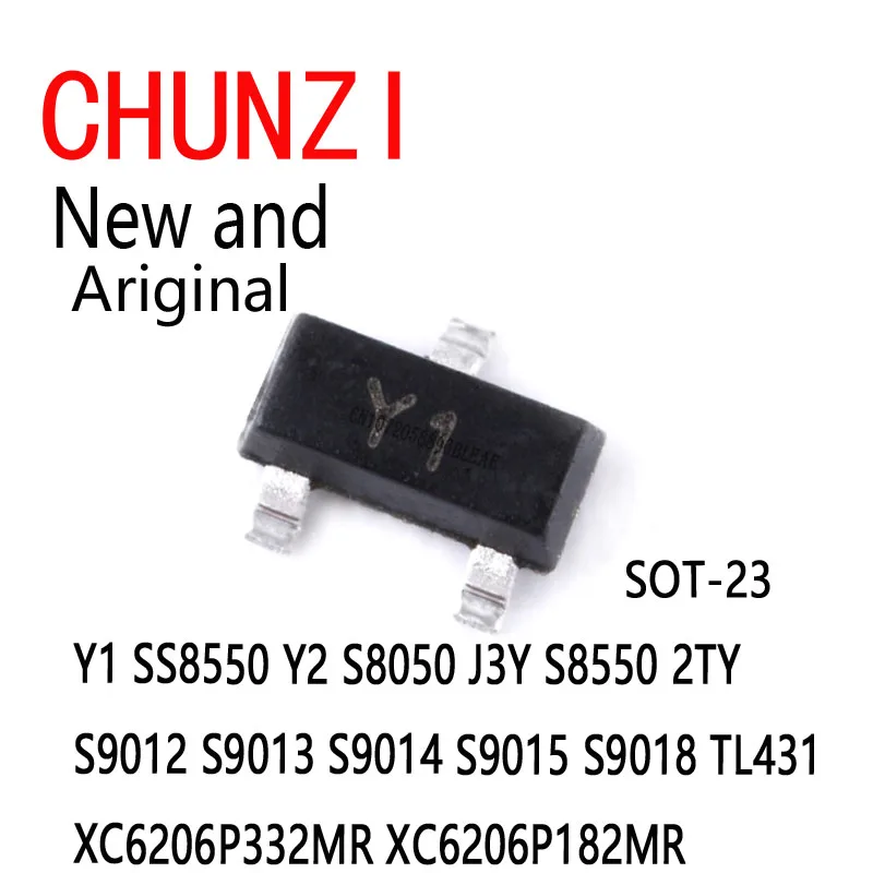 50pcs SOT-23 SS8050 Y1 SS8550 Y2 S8050 J3Y S8550 2TY S9012 S9013 S9014 S9015 S9018 TL431 XC6206P332MR XC6206P182MR