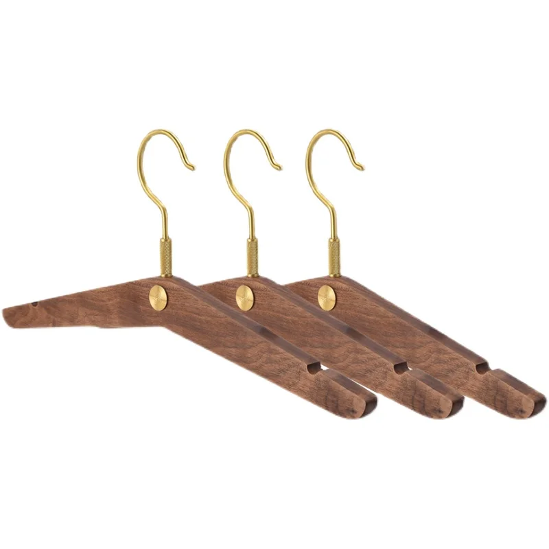 

Black Walnut Solid Wood Hanger Copper Coat Hook Adult Non-Marking Clothes Hanging Household Wardrobe Wooden