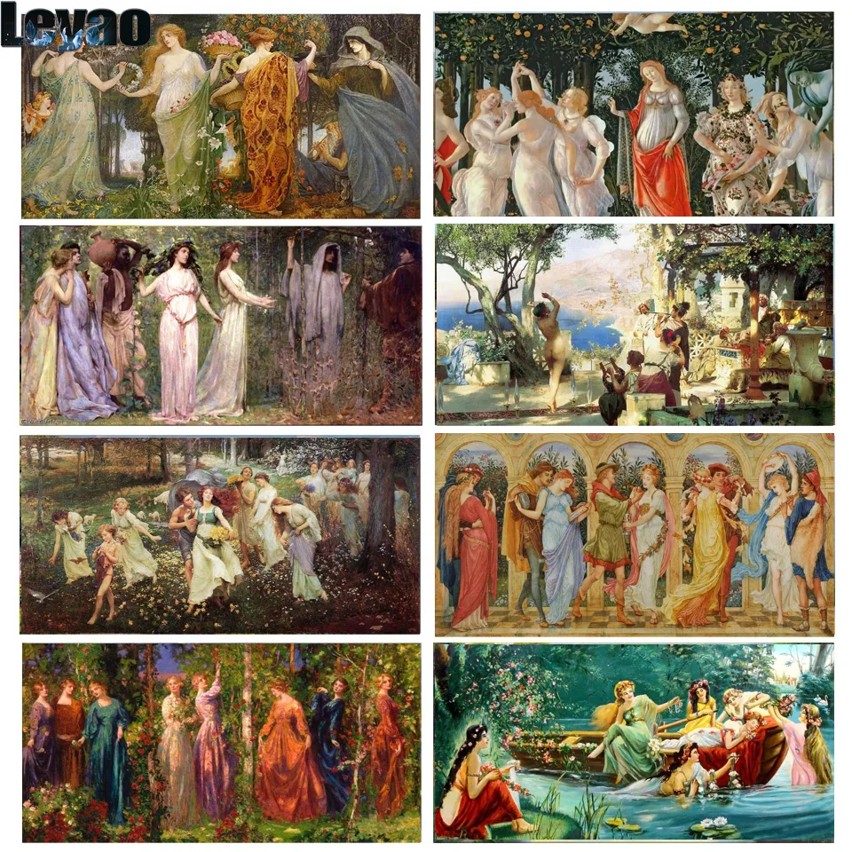 Large DIY Diamond Painting Alphonse Mucha Cross Stitch Kits Europe Women 4 Seasons Landscape Rhinestones Picture Decor Home