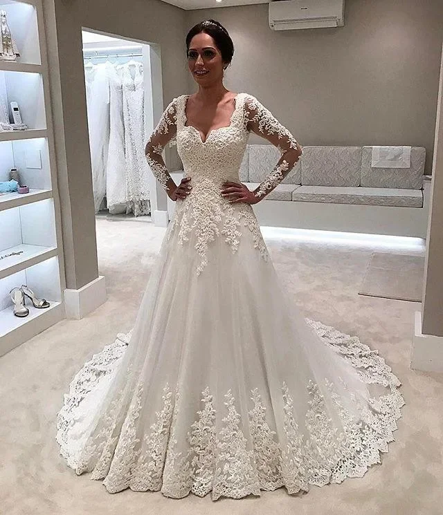 Роскошные свадебные платья Vestidos De Novia с длинными рукавами по индивидуальному заказу, 2022, с круглым вырезом, жемчугом, бисером, кружевом, аппликациями, Vestido De Noiva