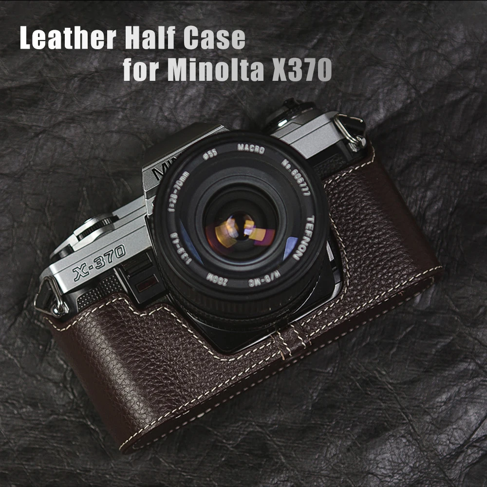 

Camera Genuine Leather Bag X370 Case Handmade Half Case For Minolta X370 Case Leash Camera Strap Leather Camera Half Case