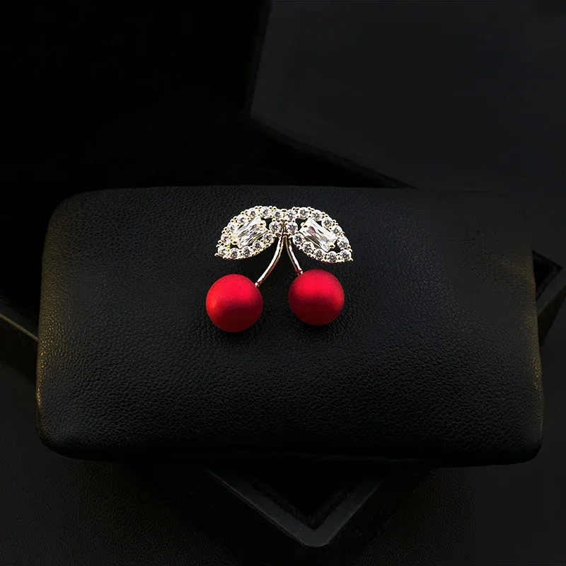 Luxury Small Cherry Brooch for Women Suit Fashion Red Fruit Lapel Pins Clothing Accessories Fine Jewelry Wedding Gifts 1532