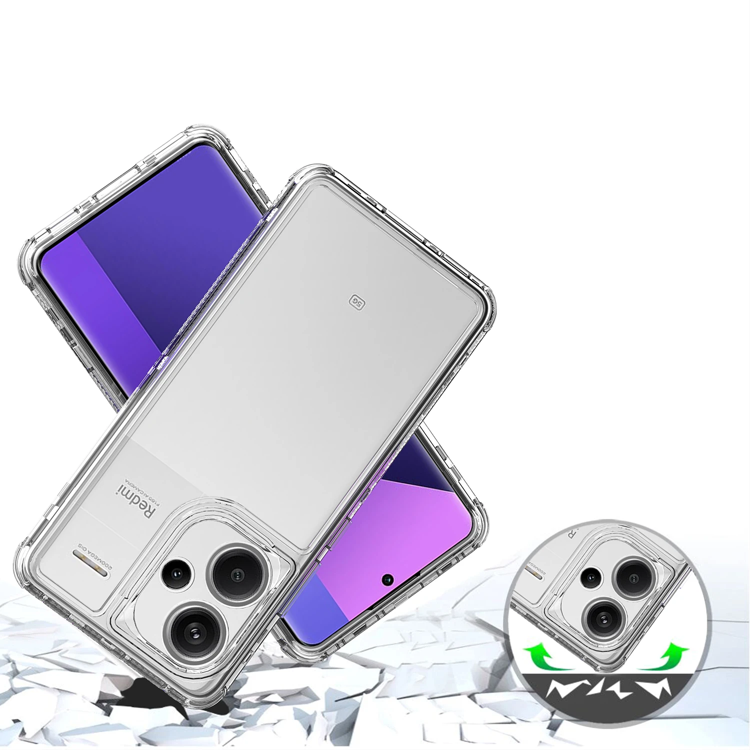 3 in 1 Rugged Armor Shockproof Case For Xiaomi Redmi Note 13 Pro 4G 13Pro Plus 5G Hard Plastic Frame Transparent TPU Back Cover
