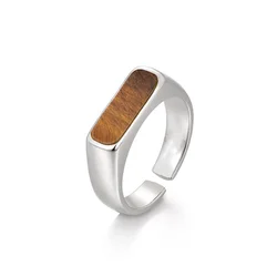 Trendy Tiger Eye Stone Ring For Men Jewelry Personality Male Index Finger Ring Open Size s925 Hand Accessories