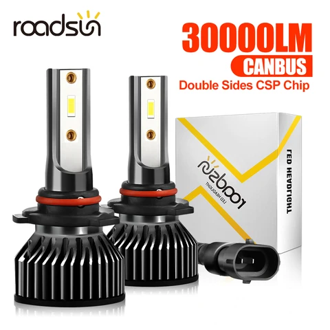 Canbus LED 9005/HB3 9006/HB4 H1 H7 H11 Hi/Lo Beam 30000LM HiGh Power 6000K Белые двухсторонние чипы CSP с вентилятором 2 шт.