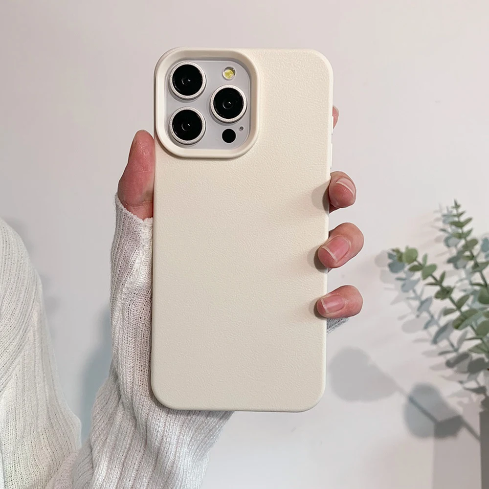 Luxury Leather Case For iPhone 16 15 14 13 12 11 Pro Max Plus Silicone Soft Candy Color Matte TPU Cover Shockproof Thin Shell