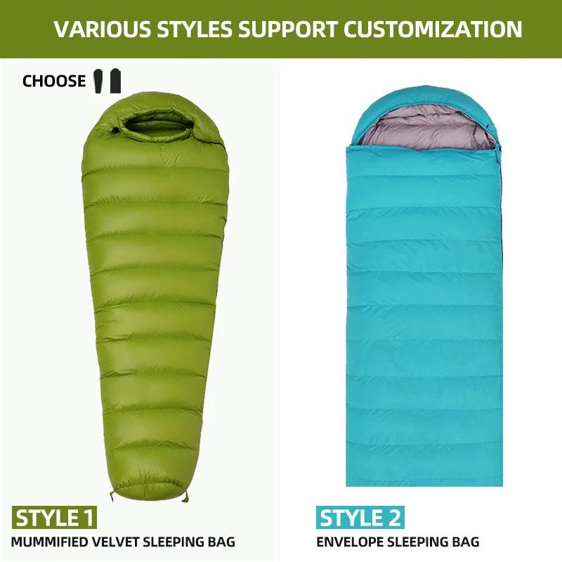 Portable Ultralight Goose down Mummy Sleeping Bag Humanoid Adult Camping Gear for Outdoor Adventures