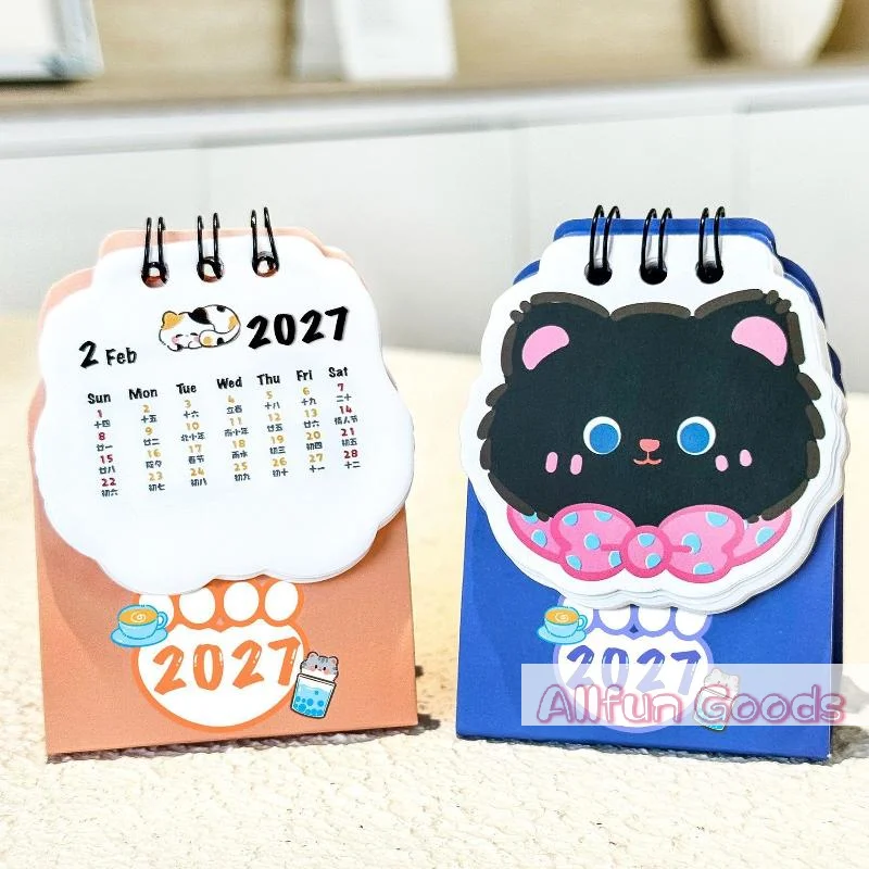 1Pcs Office School Supplies Gift 2026 Cartoon Cat Desk Calendar Student Surface Ornament Mini Small Kawaii Lovely Decoration