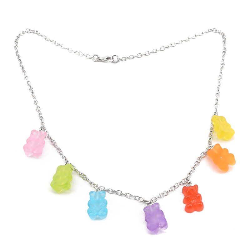 7 colores Arco Iris orgullo lindo oso de gelatina collares de goma para mujeres niñas Cool Punk Hip Hop collares de resina Accesorios