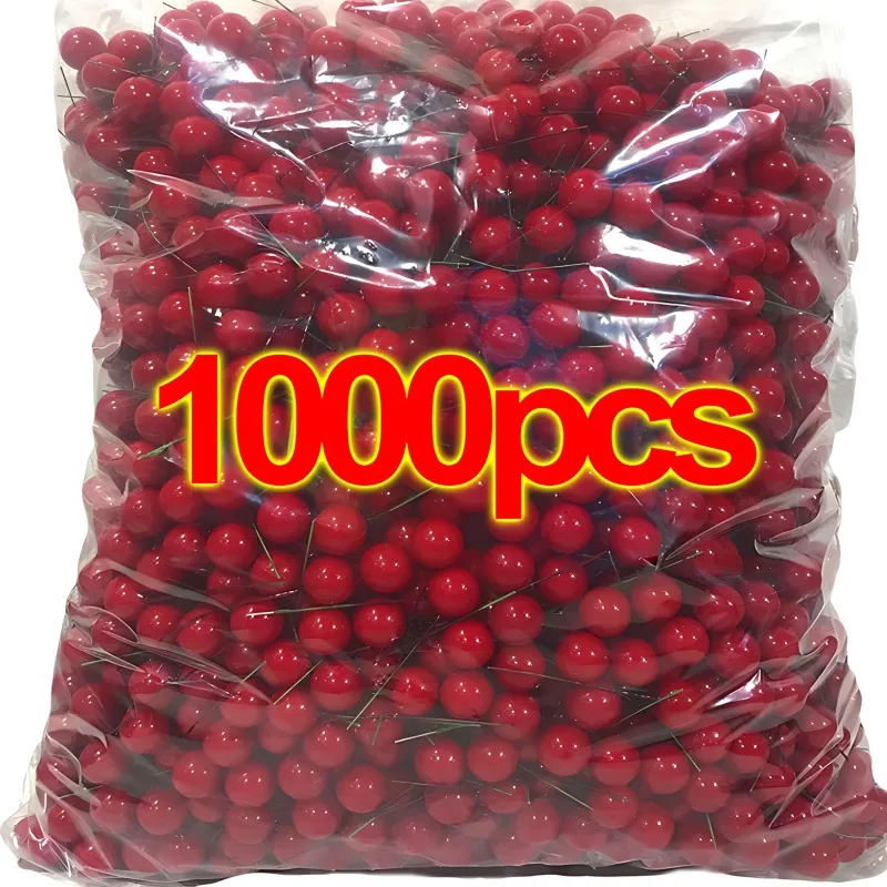 1000/50 pçs mini bagas artificiais vermelho falso berry cereja carimbo para o natal diy floral grinalda ornamento festa de ano novo decoração de casa