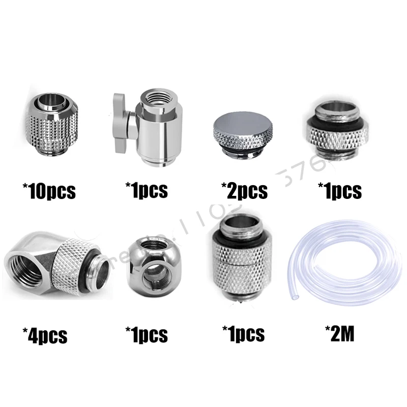 Computer Split Soft Hose Water Cooling Fitting Kit, 10*13mm Soft Tubing Connector + Pipe Black /Silver AIO Pack - view 4