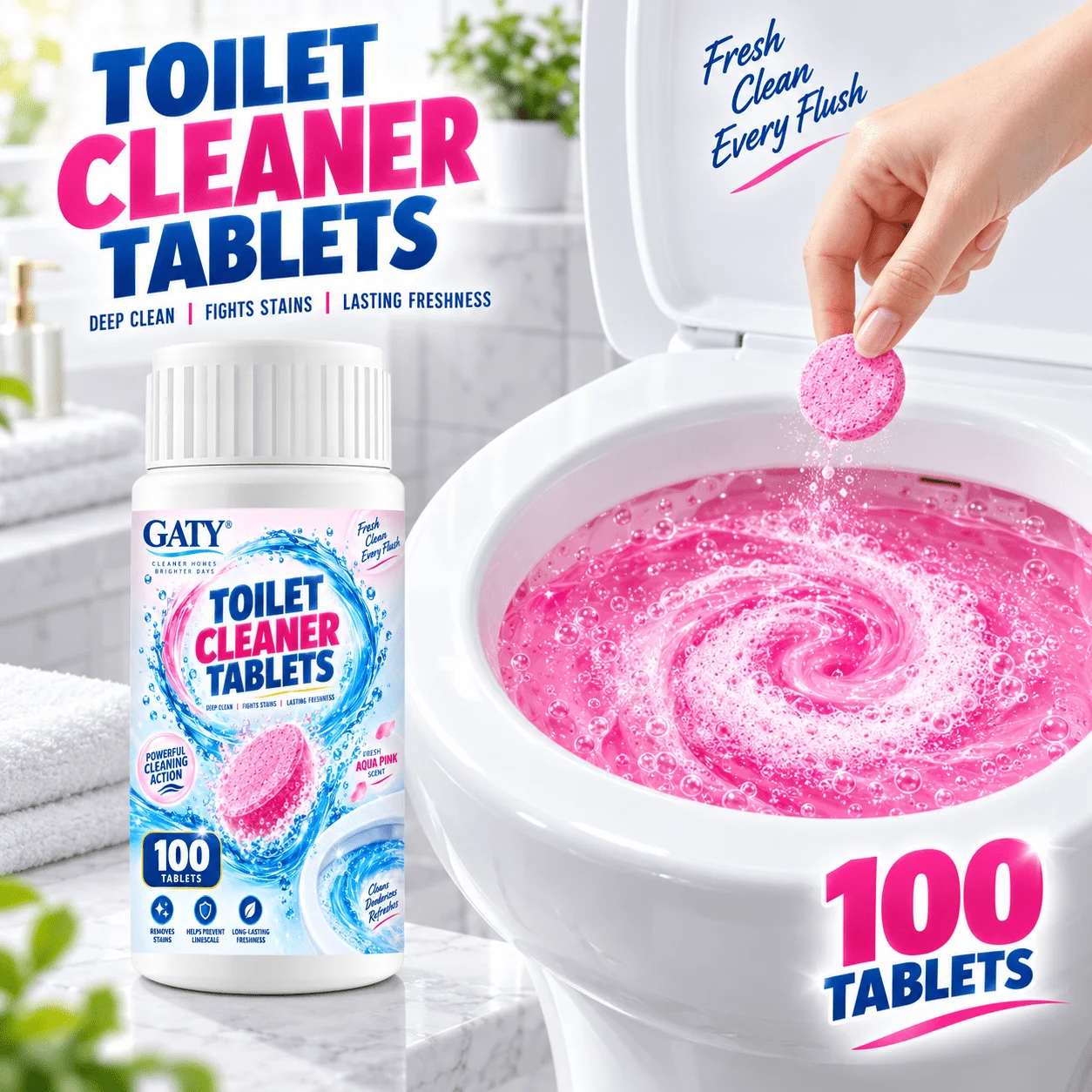 Pink Floral Toilet Effervescent Tablets, No Scrubbing Daily Clean Bowl Waterline Tank, Remove Yellow Water Stains Black Spots