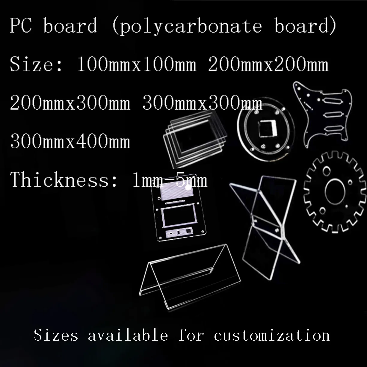 Thickness1mm-5mm PC Sheets Polycarbonate Plate Transparent Board 100mmx100mm 200mmx200mm 200mmx300mm 300mmx300mm 300mmx400mm