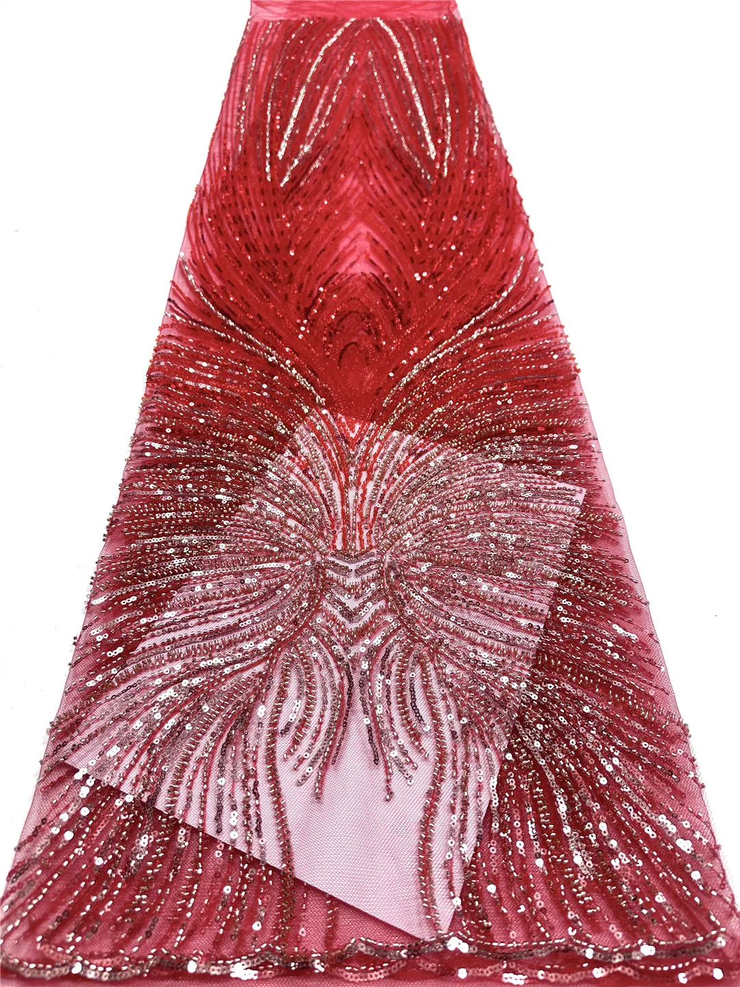 

2025Luxury African Sequins Beaded Lace Fabric Nigerian Wedding Bridal Embroidery French Tulle for Women's Party Dresses