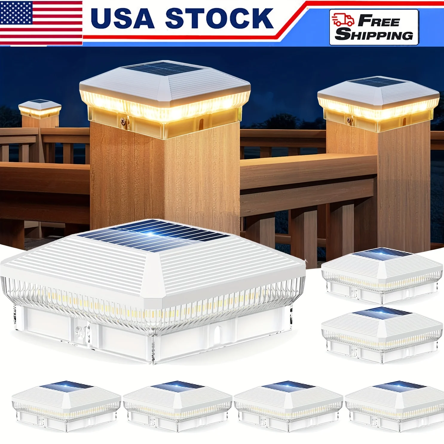 

6/12 Pack 4x4 Solar Post Lights Outdoor, 60 LEDs 30Lumens Fence Post Solar Lights Outdoor With 3 Modes, IPX5 Waterproof Solar Powered Deck Fence Post Lights, Solar Post Cap Lights For Vinyl Wooden Post(Black/White)