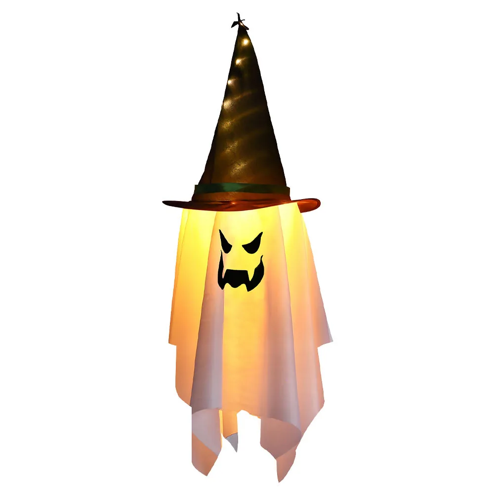 

Halloween Glowing Witch Hat Hanging Ornament LED Light Outdoor Witch Hat Pendant Spooky Garden Party Halloween Yard Hanging