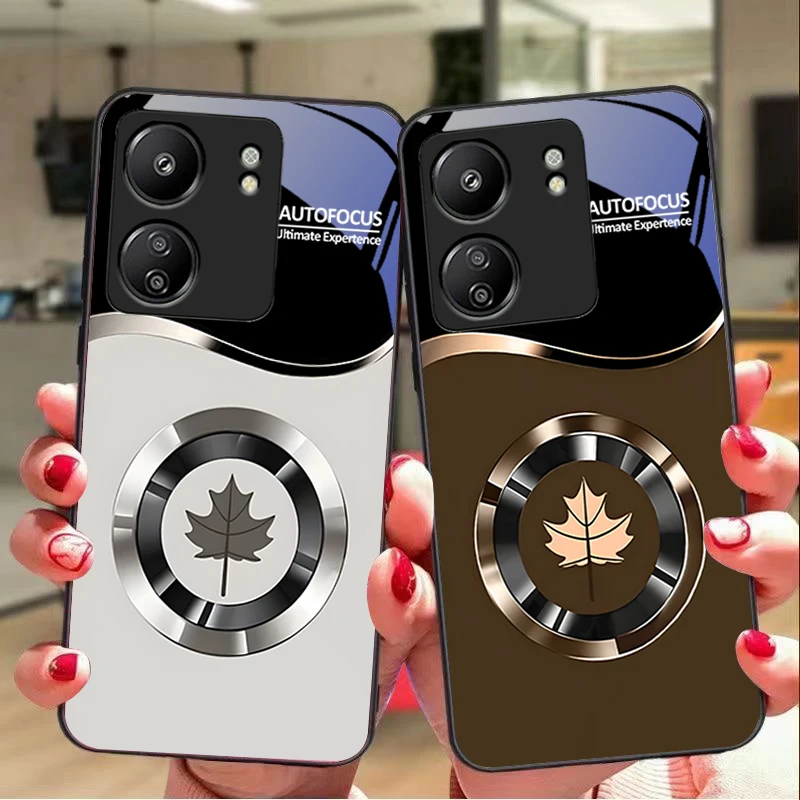 

Circle Maple Leaf For Xiaomi Redmi 13C Note13 12 Pro Plus 5G Note 9 13T Pro POCO X6 F5 F6 Black Tempered Glass Phone Case