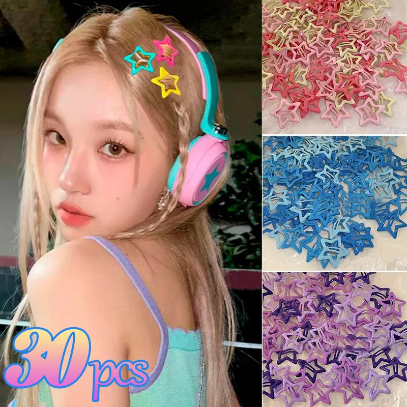 30pcs y2k bb שיער כוכב מוצק קליפים בנות kawaii barrettes נשים שיער אופנה שיער חום אביזרים