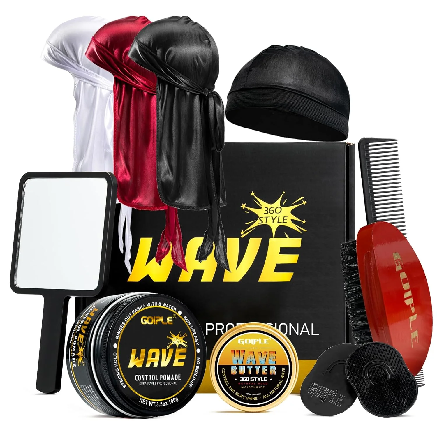 GOIPLE Wave Hair Pomade 360 for Black Man Sport Wave Butter for Layered Waves Strong Hold Wavy Training Grease Clay with Brush