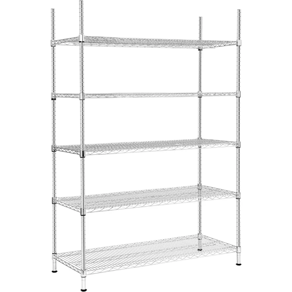 

Land Guard 5 Tier Chrome Storage Racks and Shelving - 48" L x 20" W x 72" H Heavy Steel Material Pantry Shelves