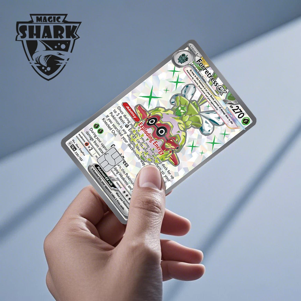 Magic Shark Tyranitar Pawmot Clefable Pokemons ช้า Victini Ex Soft PVC ไม่มีสติกเกอร์ผิวสําหรับเครดิตเดบิต Metro Card