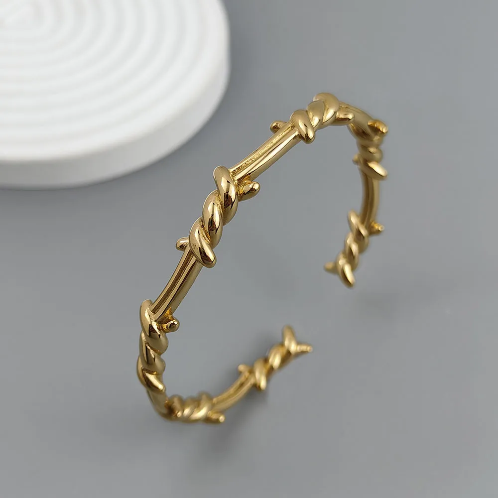 New style wire wrapped thorn stainless steel gold plated 18K bracelet, high quality waterproof silver jewelry, couple gift