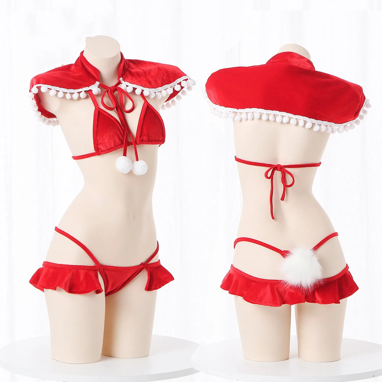 

Red Christmas Sexy Anime Cosplay Bunny Swimwear Bikini Costume Hat Cape New Year Halloween Carnival Swimsuit Pool Party Suit