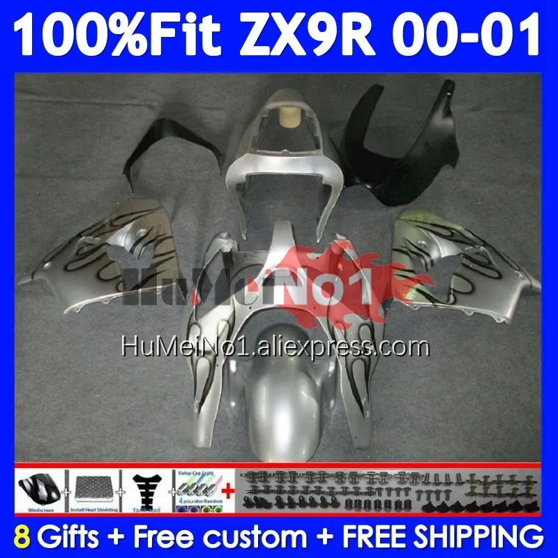 Injection Body For KAWASAKI NINJA ZX900 ZX Silver black 9R 900 CC 9 R 214No.57 ZX9 900CC ZX-9R ZX9R 00 01 2000 2001 OEM Fairing