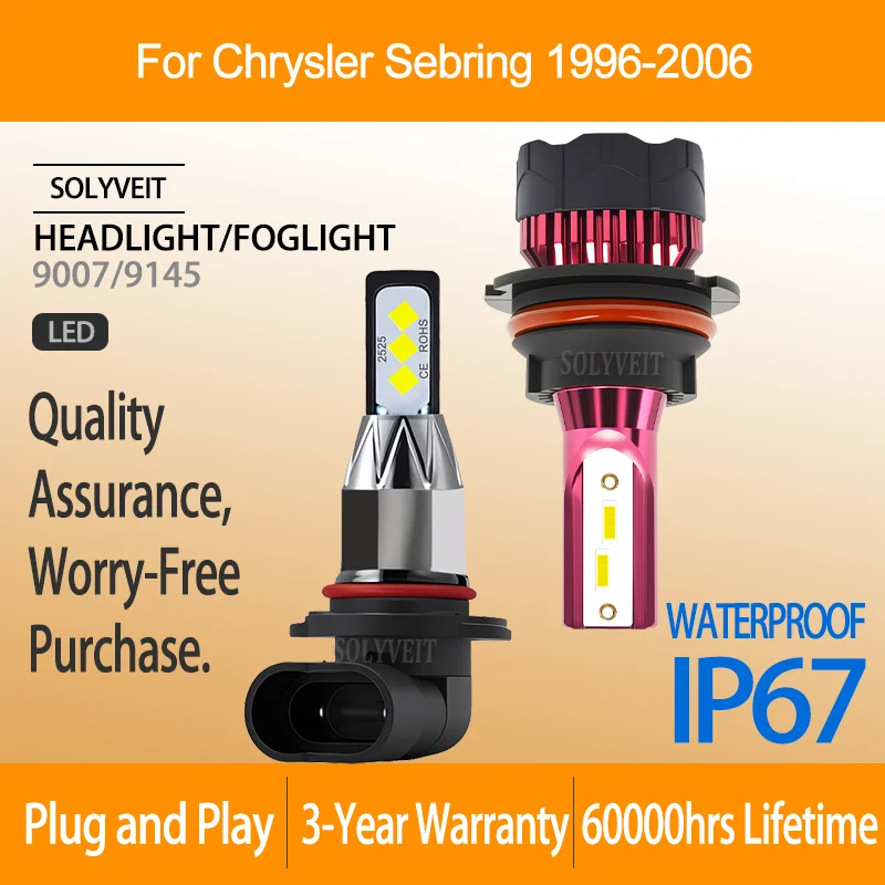 

Bright Illumination 9007 9145 LED HEADLIGHT FOGLIGHT For Chrysler Sebring 1996 1997 1998 1999 2000 2001 2002 2003 2004 2005 2006