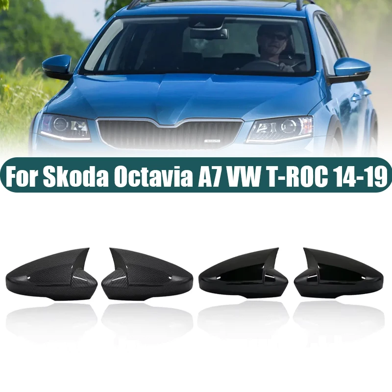Side Wing Mirror Caps Cover For Skoda Octavia Mk3 A7 5E Replacement 2014 2015 2016 2017 2018 2019 / VW T-ROC 2017 2018 2019