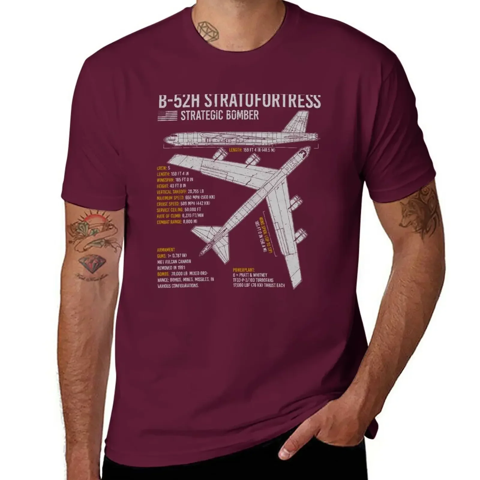 Customizeds tops mens cotton t shirts B-52 Stratofortress Bomber Aircraft Plane Airplane Blueprint T-Shirt harajuku oversized