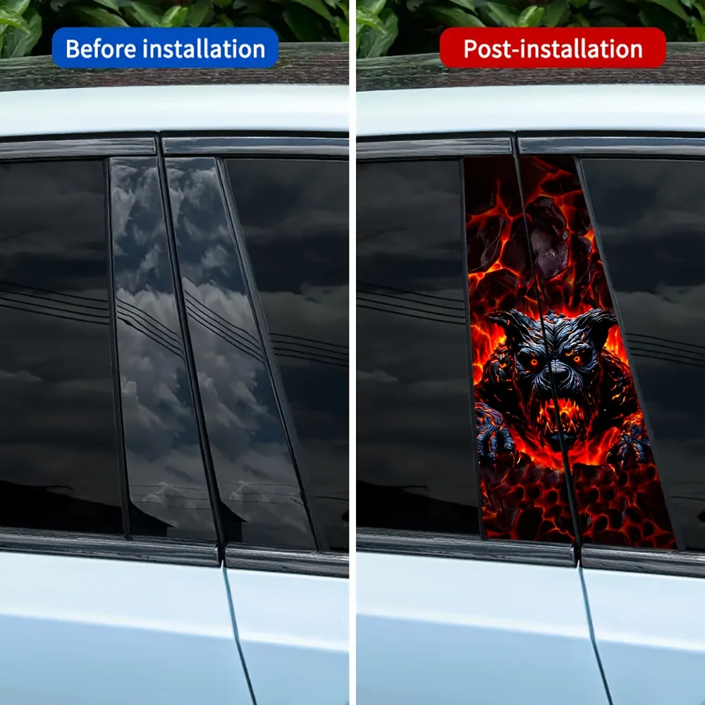 

2PCS Cerberus Car Sticker Suitable for B-pillar External Accessories Disposable Self-Adhesive Sunscreen Adhesive Car Accessories